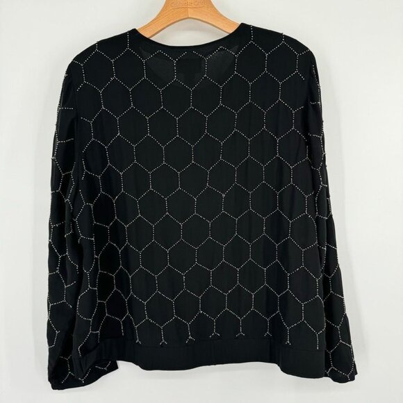 Chicos 2 geometric pattern beaded bomber jacket black size large women's - Picture 7 of 10